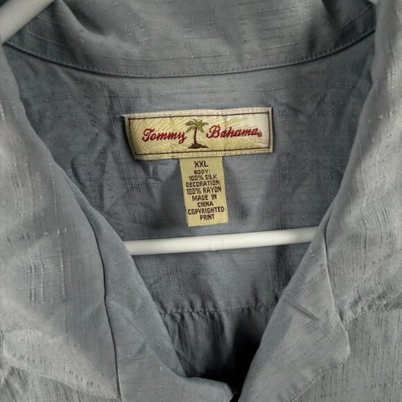 Tommy Bahama Sails Call Hula Girl Embroidered Hawaiian Shirt Blue 2XL Silk Adult - Picture 10 of 16